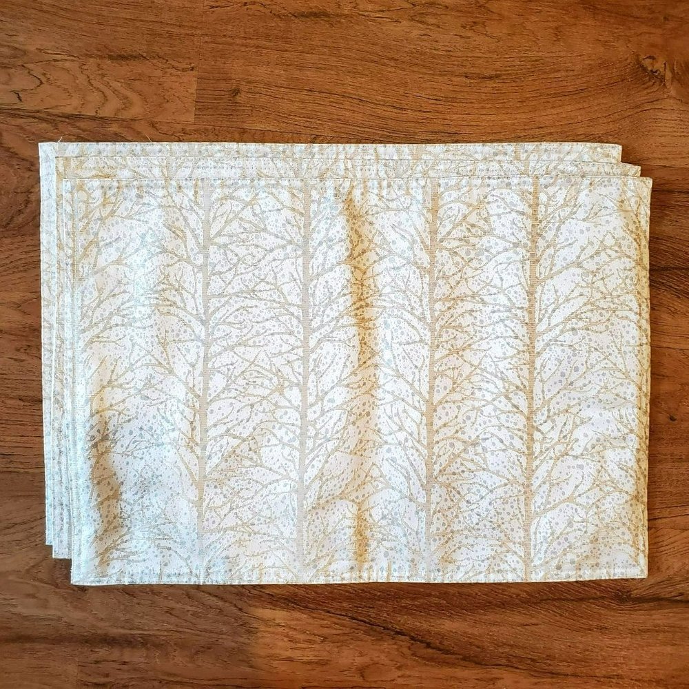 Waterford Linens Placemats, set of 3, Cream Birch Trees, Polyester, EUC